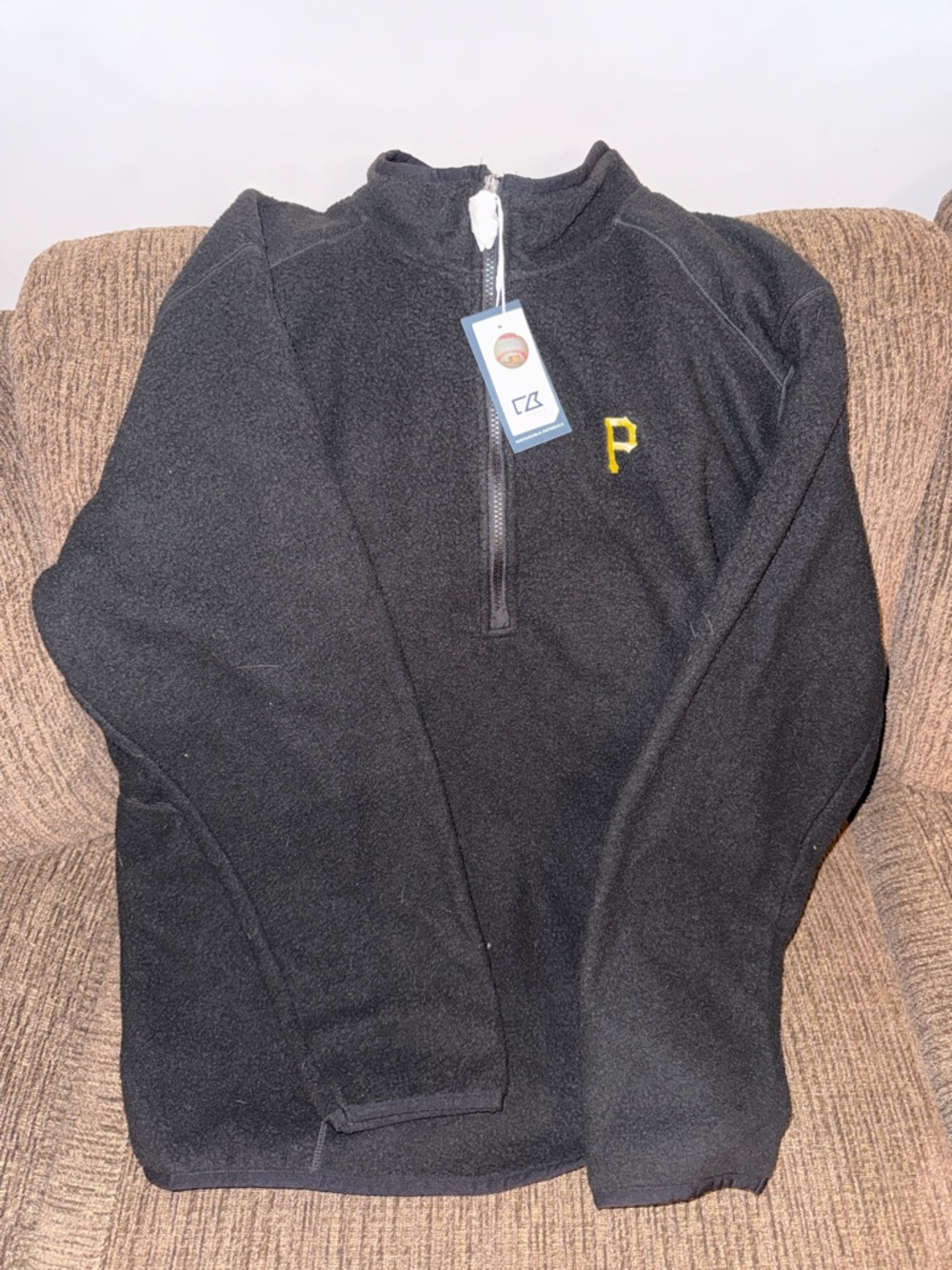 Black Quarter-Zip Fleece Sweater with Yellow Pittsburgh Pirates 'P' Accent